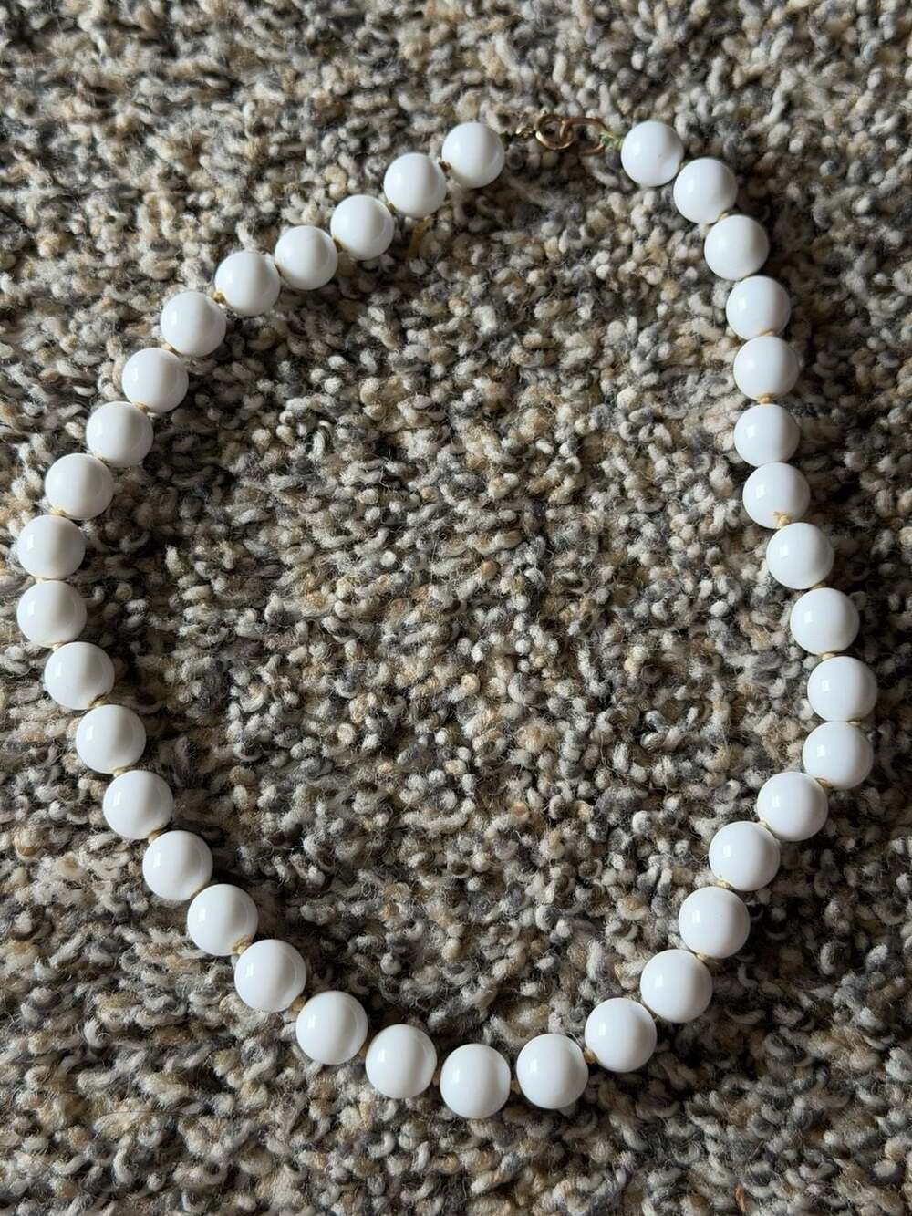 Vintage White Milk Glass Bead Necklace with 12K Gold Clasp